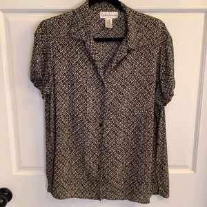 Women's Evan-Picone Blouse, Size M, Black ,brown & White